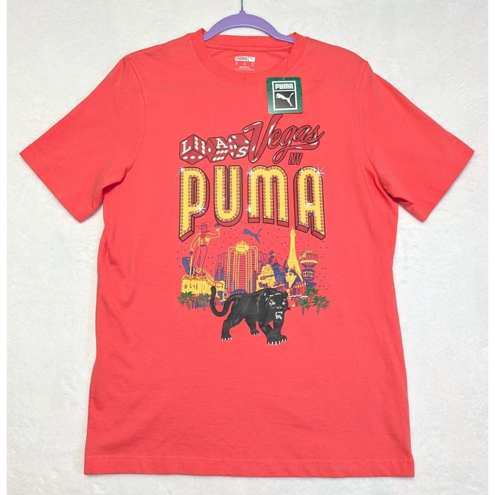 PUMA Las Vegas Graphic T-Shirt Unisex Medium Coral Red NWT Limited Edition 2025